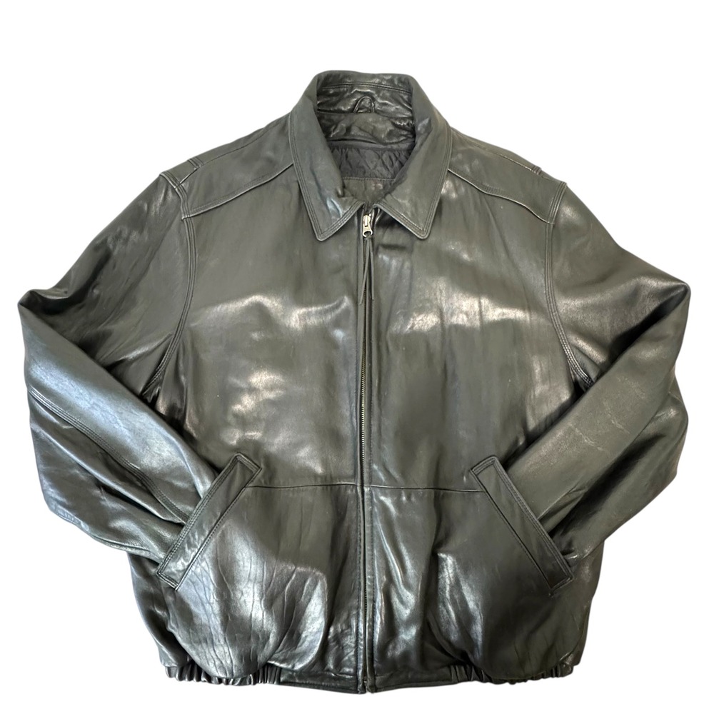 American Classics Moto Leather Bomber Jacket Coat Black Quilted Lined Size‎ L